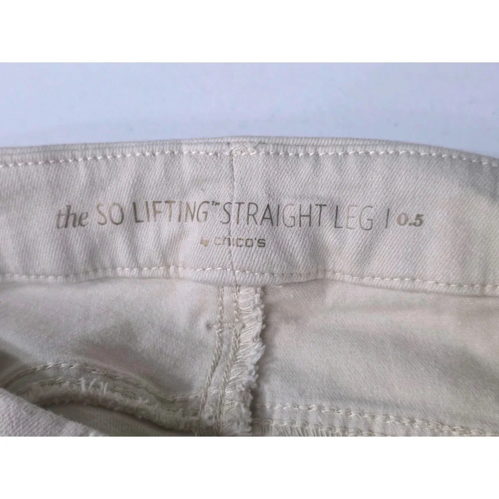 Chicos So Lifting Straight Leg Jeans Womens 0.5 Regular Off White Stretch Pants